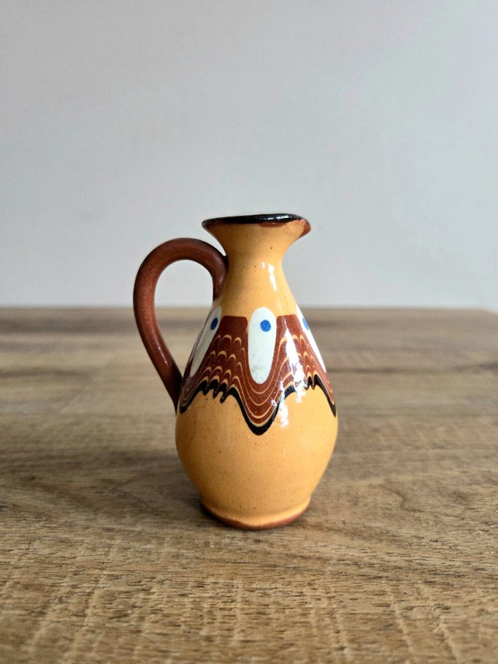 Vintage Miniature Ceramic Pitcher Bulgarian Traditional Troyan Pottery - Picture 4 of 7